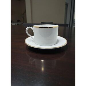 Vintage Pier 1 Porcelain White W/Gold Trim Coffee Cup and Saucer